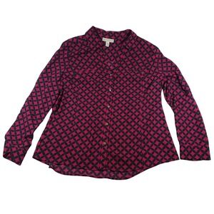 Dana Buchman XXL Button-Down Shirt Geometric Print‎ Long Sleeve Top